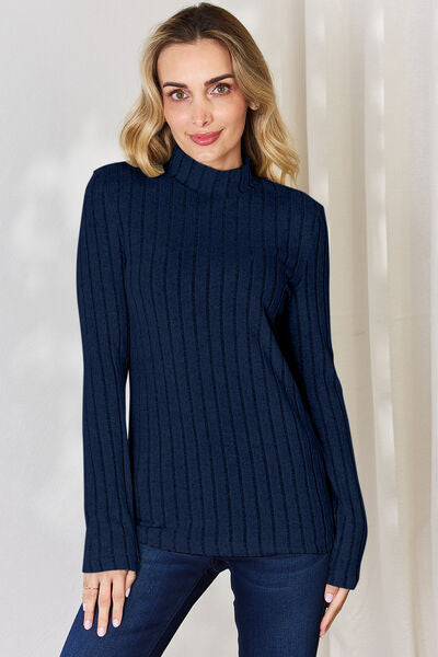 Basic Bae Full Size Ribbed Mock Neck Long Sleeve T-Shirt *