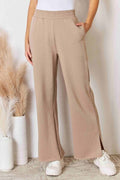 RISEN Wide Waistband Slit Wide Leg Pants *