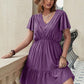 Double Take Plus Size Ruffle Hem V-Neck Short Sleeve Dress