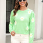 Malibu Dreams Flower Pattern Round Neck Short Sleeve Pullover Sweater