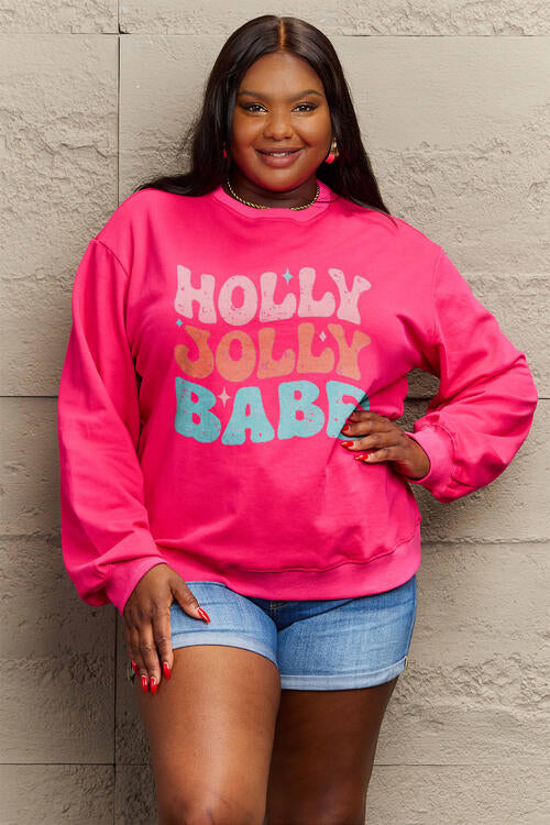 Simply Love Full Size HOLLY JOLLY BABE Long Sleeve CHRISTMAS Sweatshirt