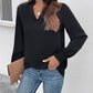 Black Smocked Notched Long Sleeve Blouse