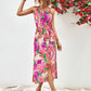 Printed Spaghetti Strap Front Slit Dress