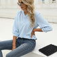 Full Size Swiss Dot Notched Neck Three-Quarter Sleeve Blouse