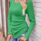 Textured Ruched V-Neck Long Sleeve T-Shirt