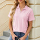 Pocketed Johnny Collar Short Sleeve Blouse
