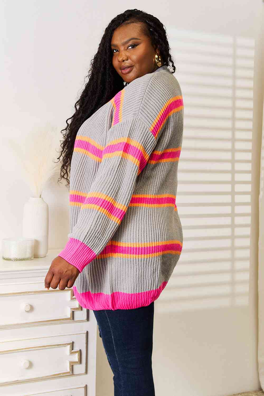 Woven Right Ribbed Long Sleeve Cardigan *