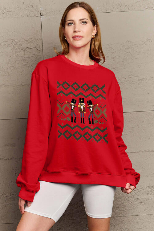 Simply Love Full Size Christmas Themed Nutcracker Graphic Long Sleeve Sweatshirt