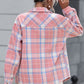 Plaid Pocketed Collared Neck Button Up Jacket