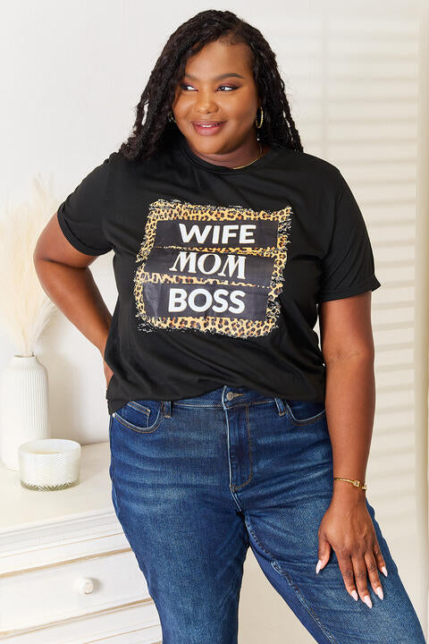 Simply Love WIFE MOM BOSS Leopard Graphic T-Shirt *