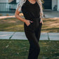 Black Belted V-Neck Jogger Jumpsuit
