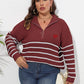 Plus Size Zip-Up Striped Sweater