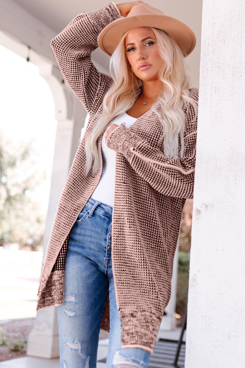 Women's Heathered Open Front Longline Cardigan