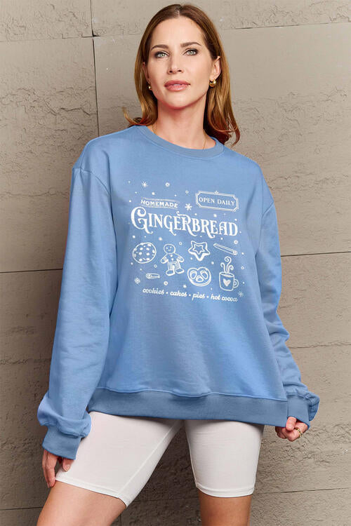 Simply Love Christmas Themed Full Size GINGERBREAD Long Sleeve Sweatshirt