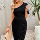 Ruched One-Shoulder Tulip Hem Midi Dress