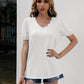 V-Neck Decorative Buttons Puff Sleeve Tee