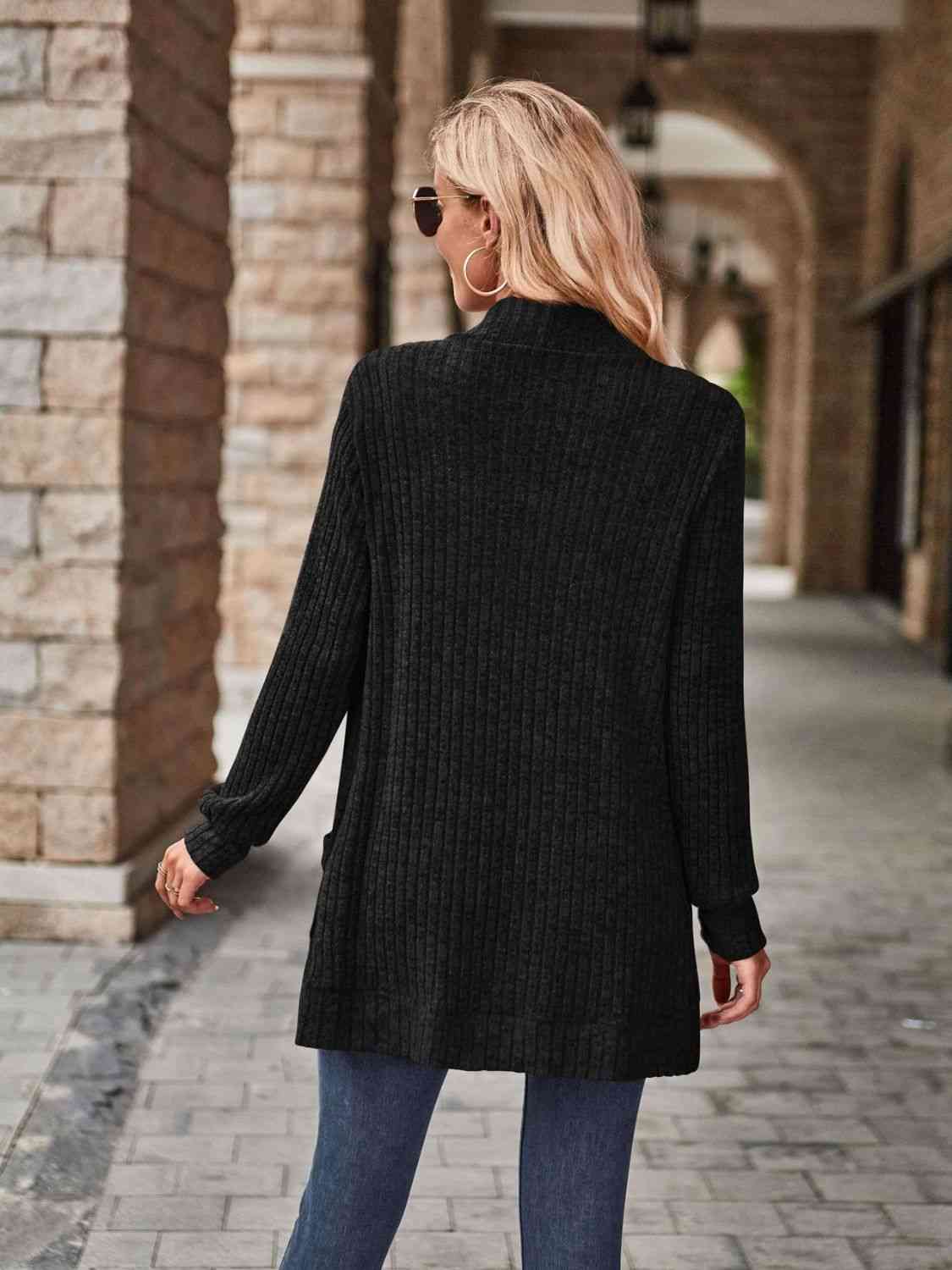 Full Size Open Front Cardigan with Pockets