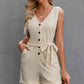 BodatiousJumpers Button Front Belted Beige Sleeveless Romper