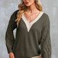 KnittedEmporium Full Size Contrast V-Neck Sweater