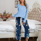 Round Neck Top and Printed Pants Lounge Set