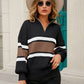 Striped Quarter-Zip Lantern Sleeve Sweater