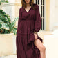 Amelia Tie Neck Long Sleeve Midi Tiered Dress