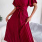 Pleated Flutter Sleeve Belted Dress