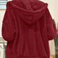 Drawstring Zip Up Hooded Plush Jacket