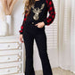 Heimish Full Size Sequin Christmas Reindeer Graphic Plaid Top