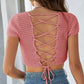 Lace-Up Openwork Square Neck Sweater