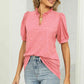 Full Size Notched Neck Puff Sleeve T-Shirt