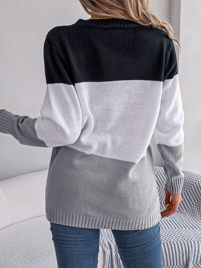 SocialBee Cable-Knit Striped Button Up Cardigan