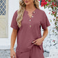 Adryane Jay Notched Button Detail Dropped Shoulder Top and Shorts Set