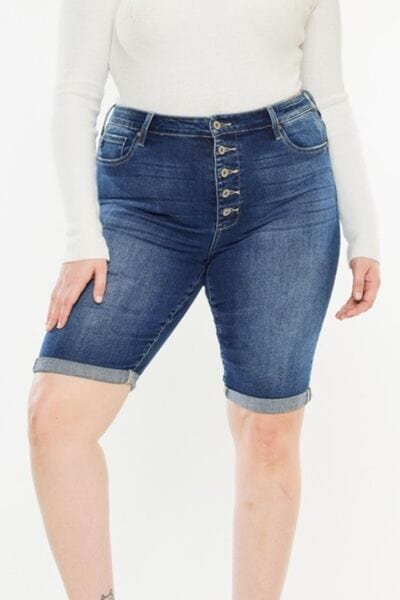 Kancan Full Size Cat's Whiskers Button Fly Denim Shorts *