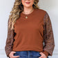 Plus Size Chestnut Brown Printed Dropped Shoulder Round Neck Blouse