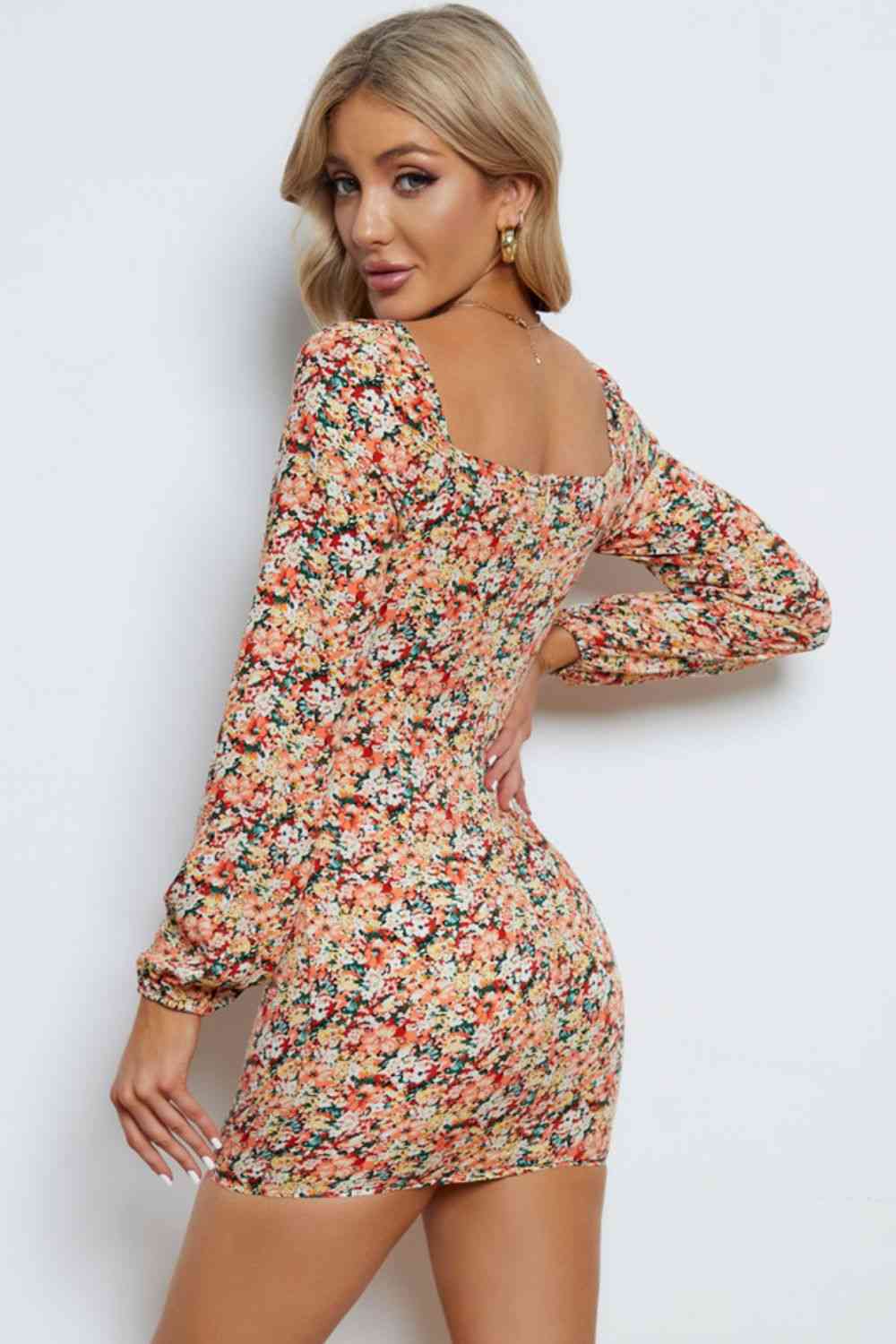 Floral Long-Sleeve Bodycon Dress