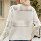 Malibu Dreams Round Neck Openwork Long Sleeve Pullover Sweater