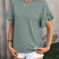 Ruffled Round Neck Short Sleeve Blouse