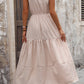 Decorative Button Notched Tiered Dress