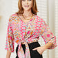 Double Take Tie Hem V-Neck Three-Quarter Sleeve Blouse