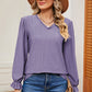 Eyelet V-Neck Flounce Sleeve T-Shirt