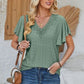 Eyelet Applique V-Neck Cap Sleeve T-Shirt