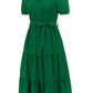 Smocked Tie Front Short Sleeve Tiered Dress