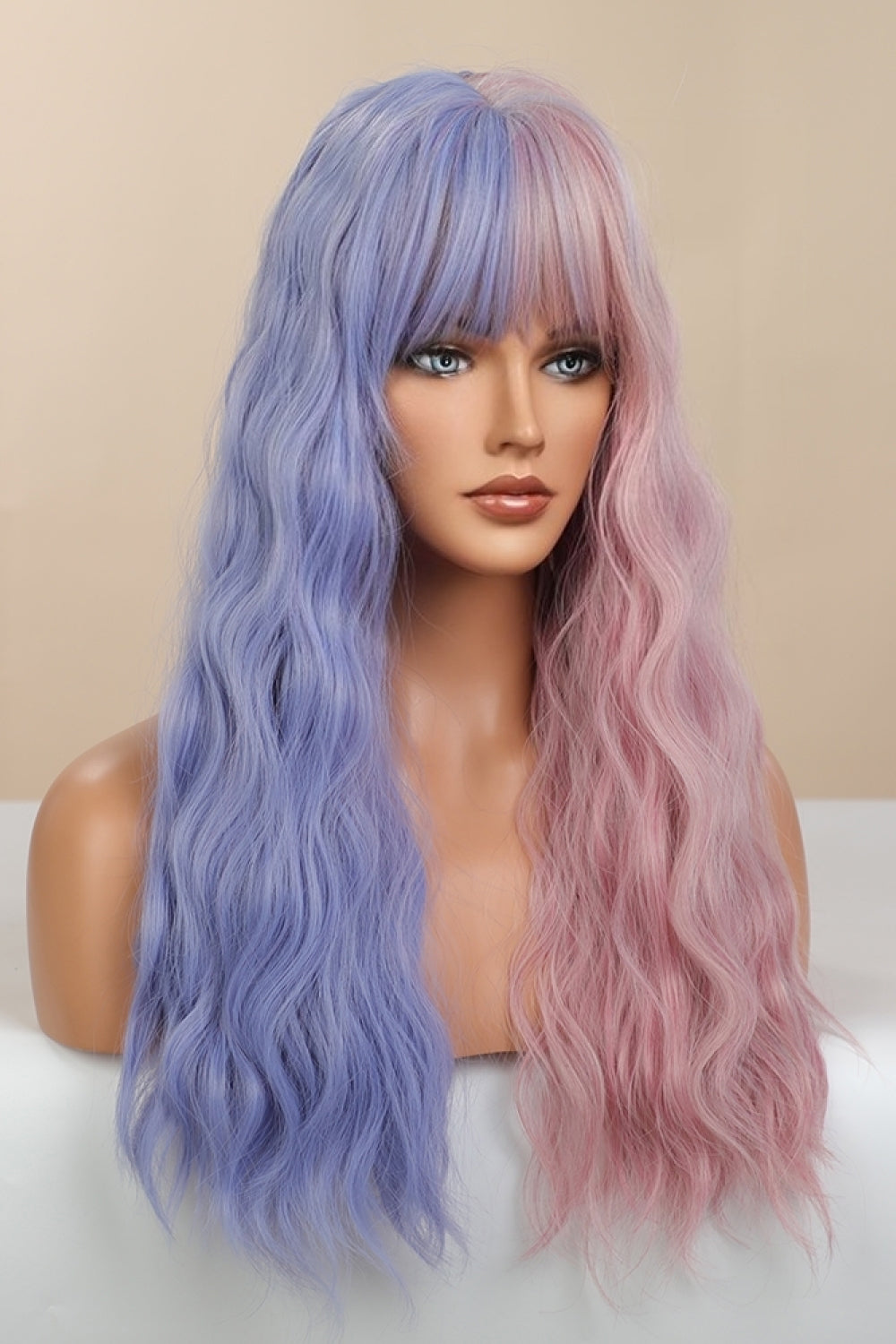 13*1" Women's Full-Machine Wigs Synthetic Long Wave 26" in Blue/Pink Split Dye