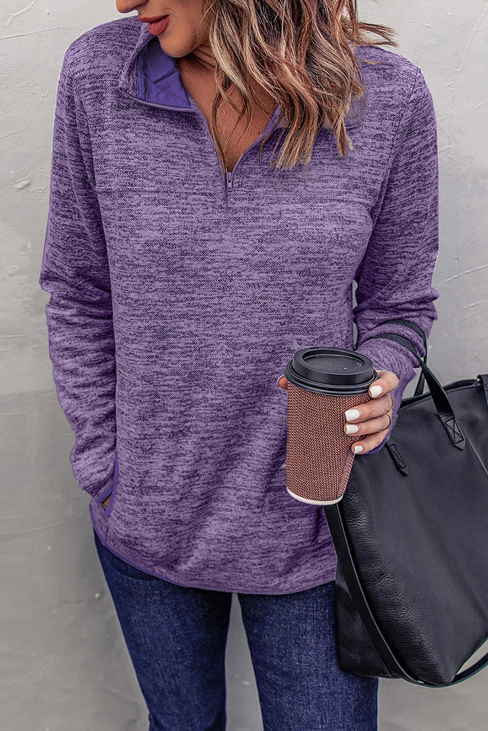 Women's Full Size Heathered Quarter-Zip Sweatshirt