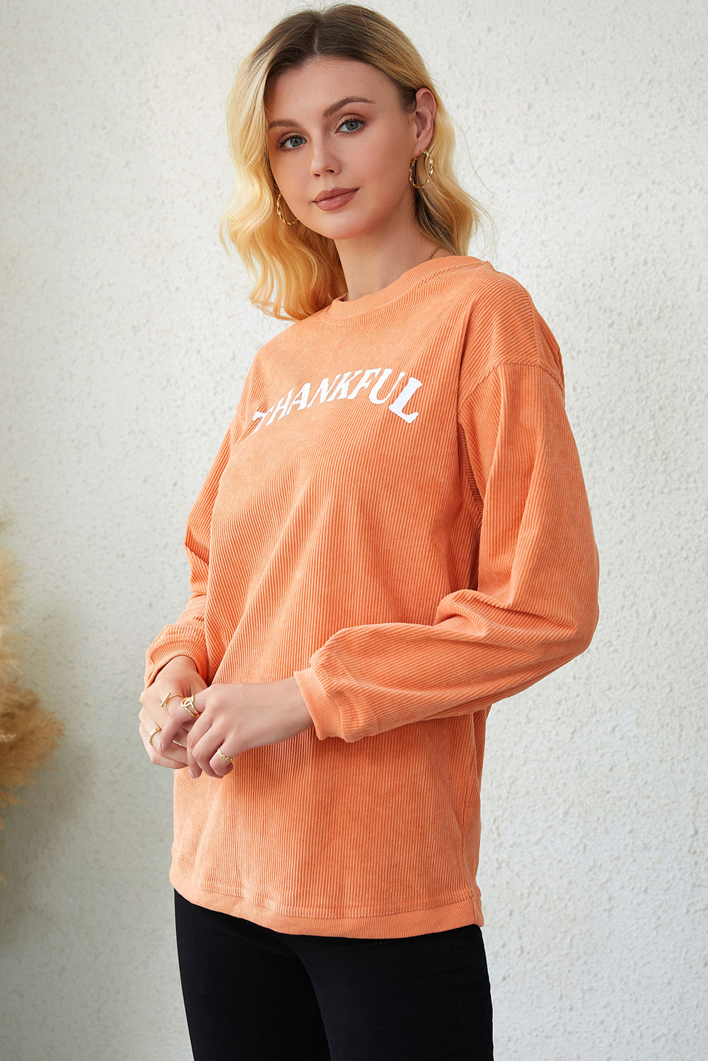 Full Size Round Neck Dropped Shoulder THANKFUL Graphic Sweatshirt