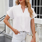 Notched Short Sleeve Blouse