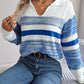Striped Collared Neck Long Sleeve Sweater