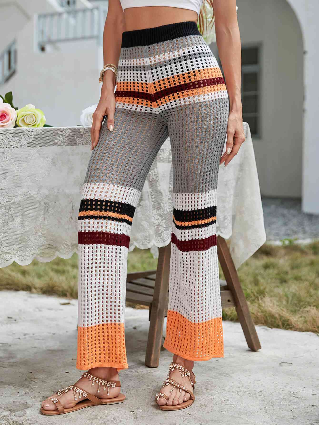 SunSand&Beach Color Block Openwork Knit Pants