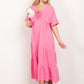VERY J Soft Crinkle Gauze Short Sleeve Midi Dress